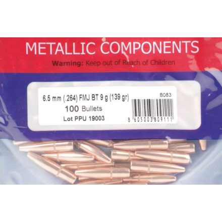 PPU 6,5mm  FMJ BT 9g (.264) 139 Grain  100 darabos kiszerelésben
